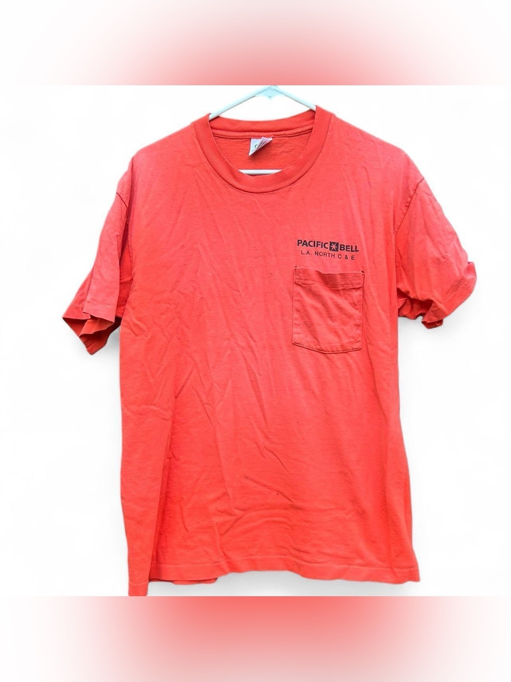 Vintage pacific bell Anvil Coral Short Sleeve Pocket Tee
